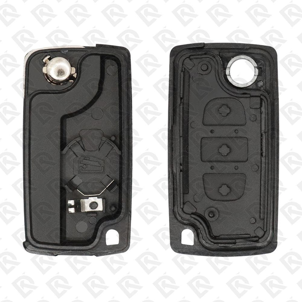 PEUGEOT CITROEN REMOTE FLIP KEY SHELL WITH BATTERY SPACE 3BUTTONS HU83 BLADE - AFTERMARKET