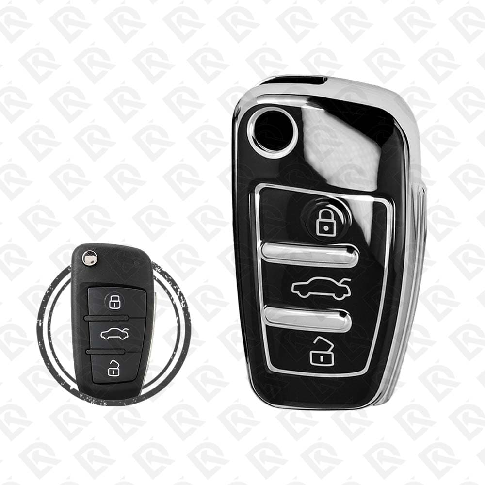 AUDI FLIP TPU SHELL 3BUTTONS -  BLACK CHROME