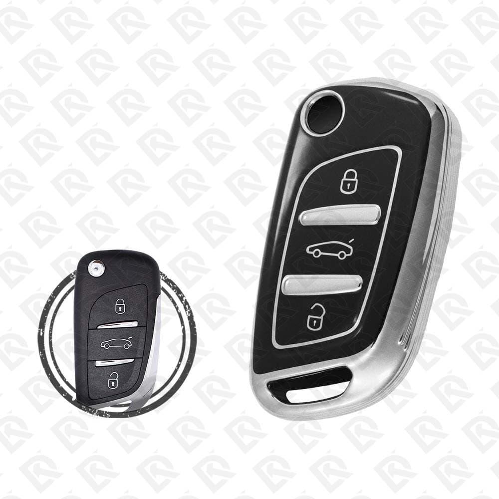 PEUGEOT FLIP TPU SHELL 3BUTTONS - BLACK CHROME 
