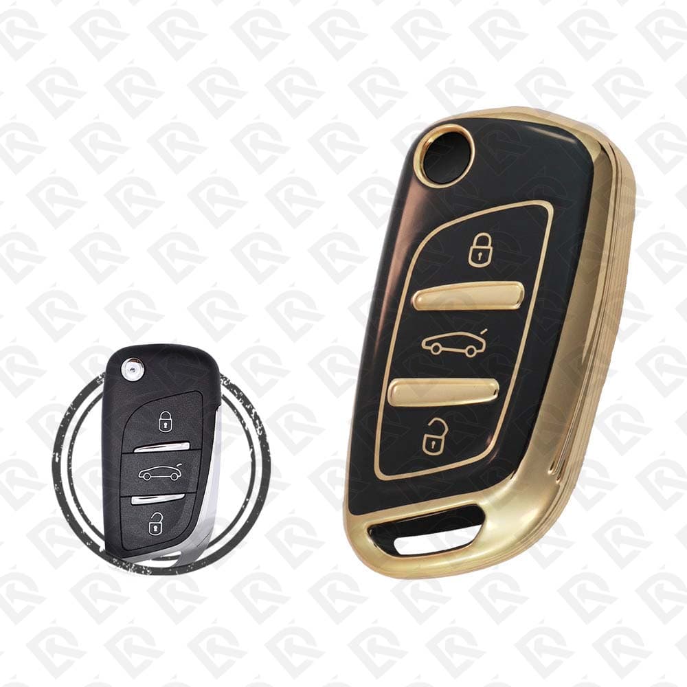 PEUGEOT FLIP TPU SHELL 3BUTTONS - BLACK GOLD