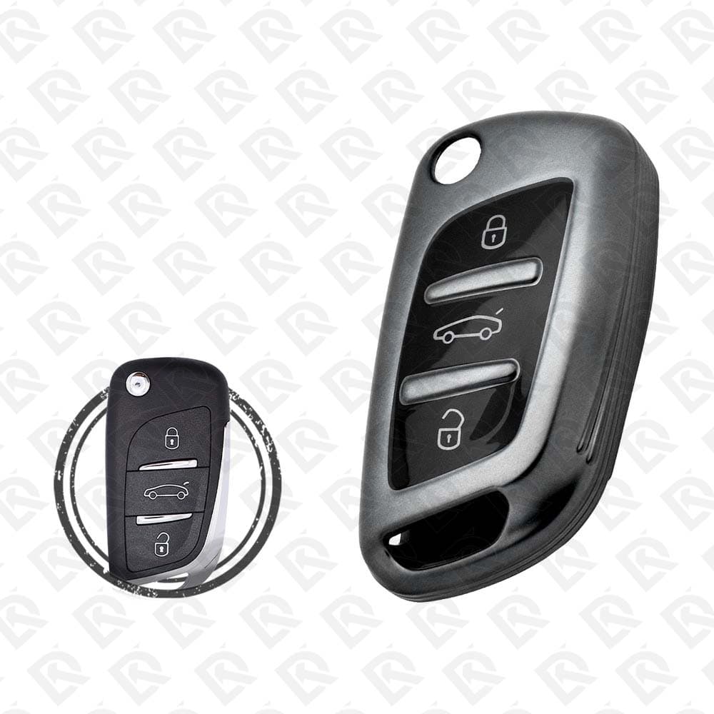 PEUGEOT FLIP TPU SHELL 3BUTTONS - BLACK METAL