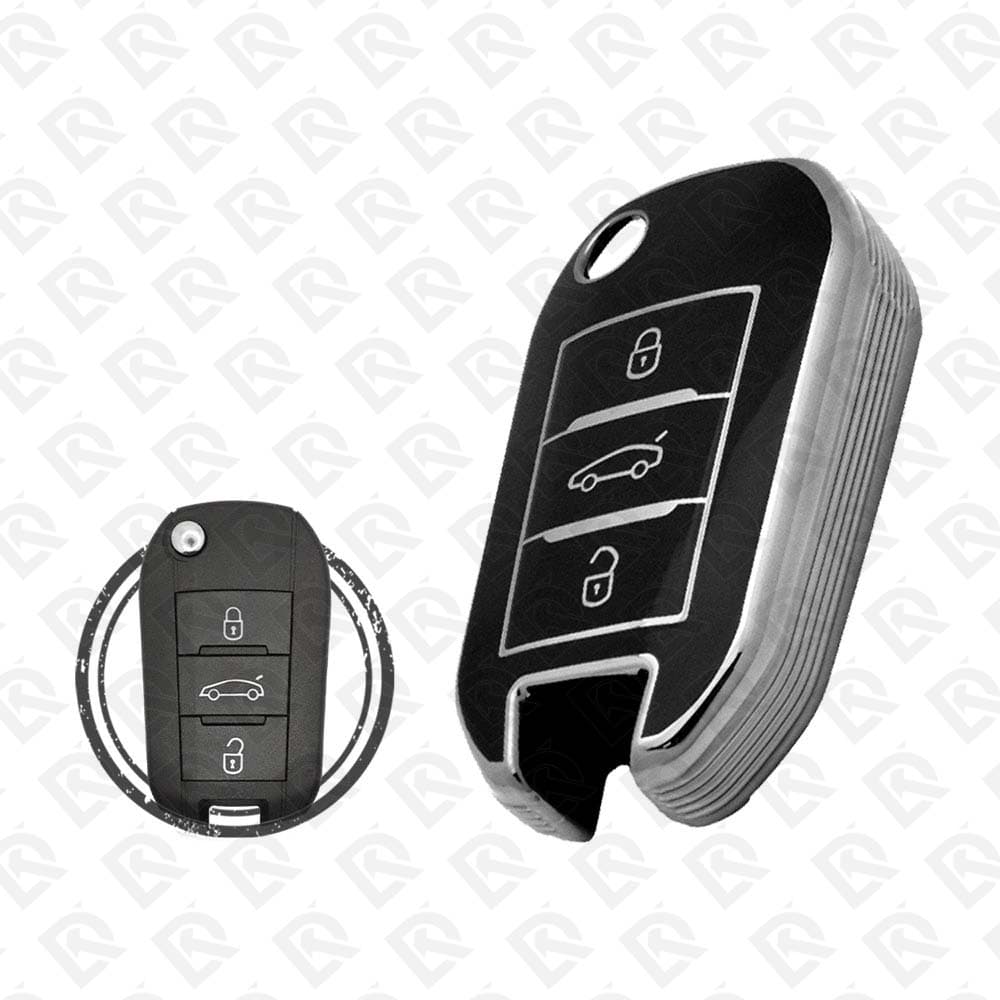 PEUGEOT FLIP TPU SHELL 3BUTTONS - BLACK CHROME 
