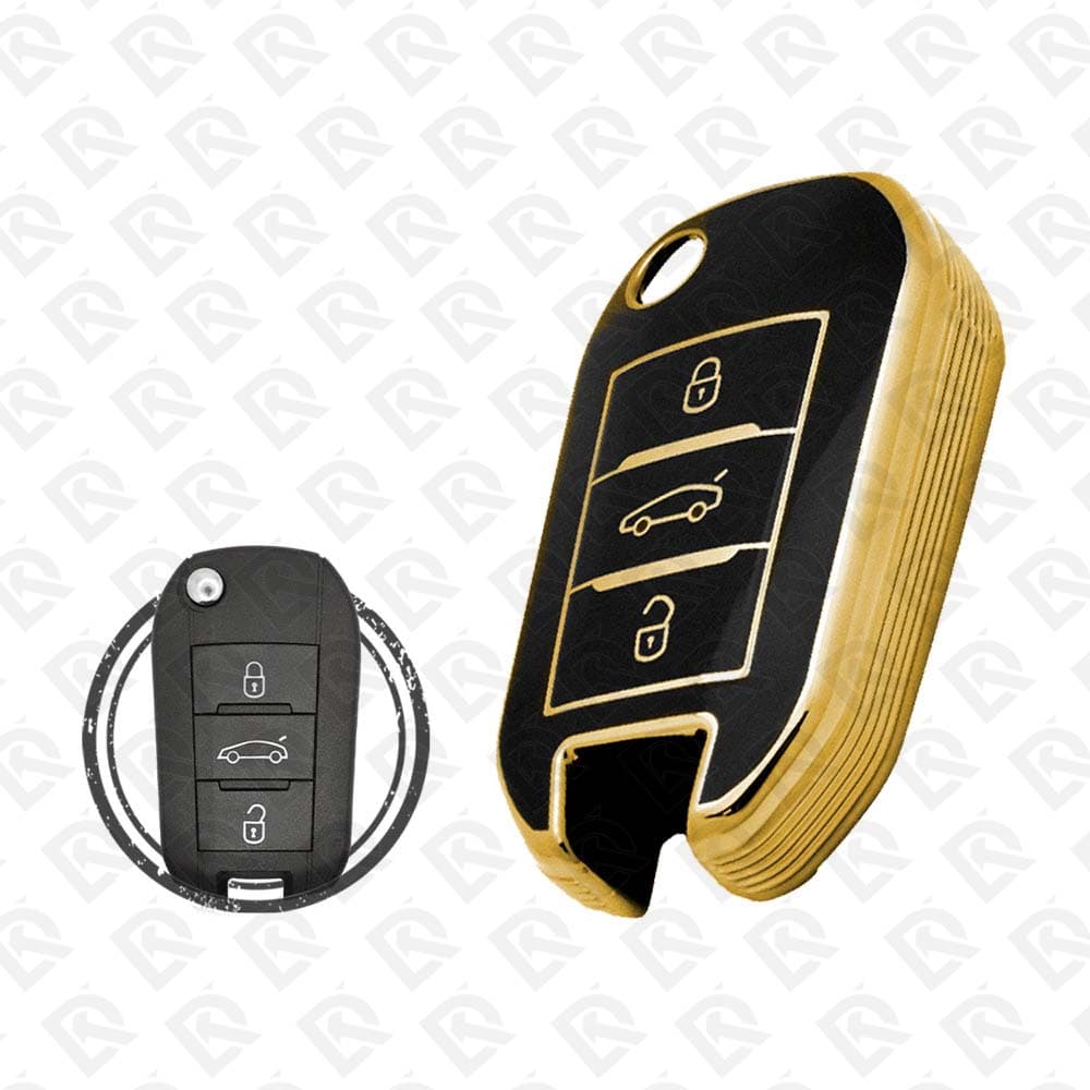 PEUGEOT FLIP TPU SHELL 3BUTTONS - BLACK GOLD