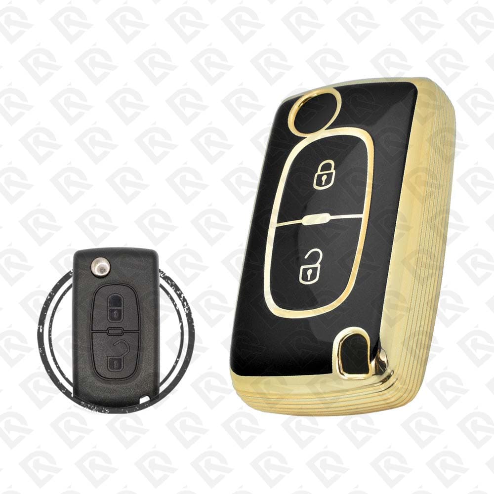 PEUGEOT FLIP TPU SHELL 2BUTTONS - BLACK GOLD