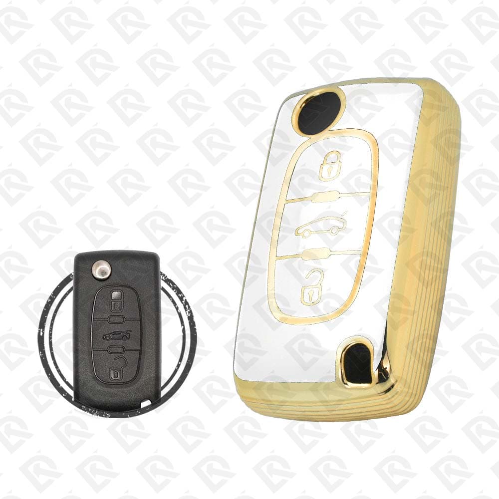 PEUGEOT FLIP TPU SHELL 3BUTTONS - WHITE GOLD