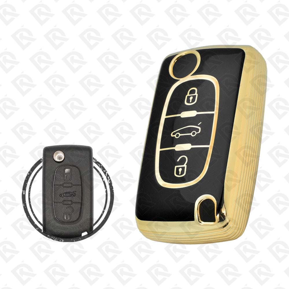 PEUGEOT FLIP TPU SHELL 3BUTTONS - BLACK GOLD