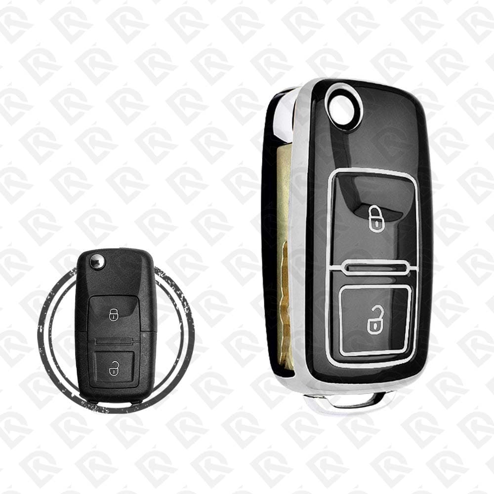 VOLKSWAGEN FLIP TPU SHELL 2BUTTONS  -  BLACK CHROME 