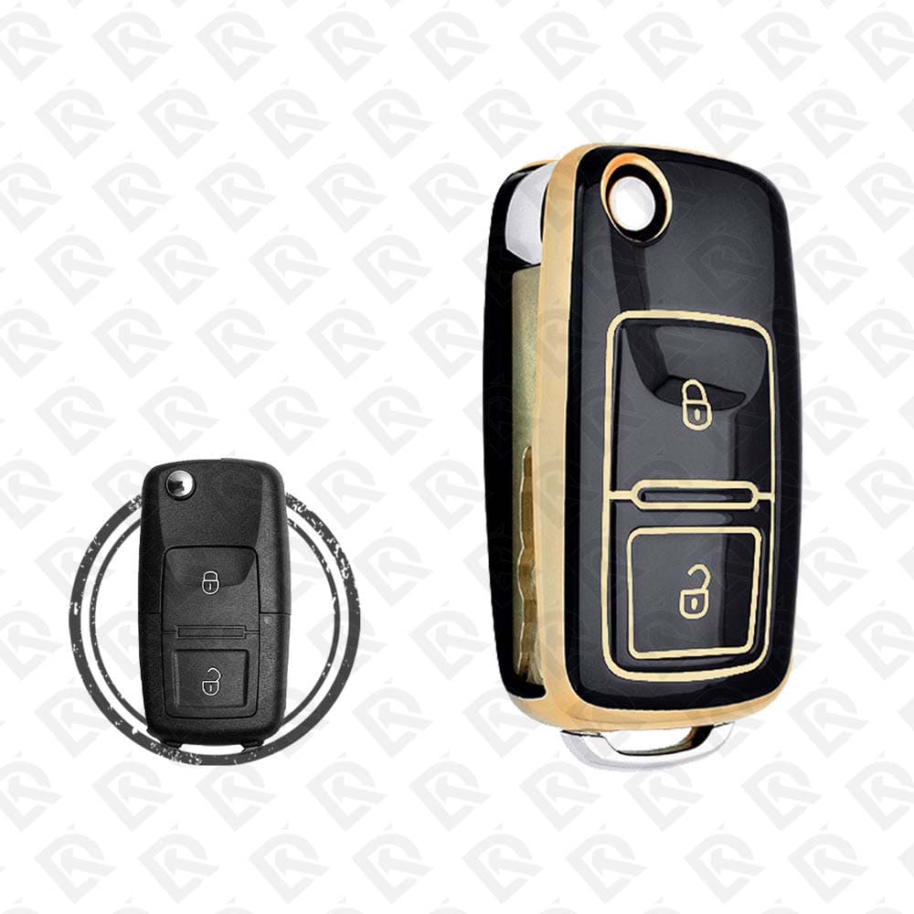 VOLKSWAGEN FLIP TPU SHELL 2BUTTONS  -  BLACK GOLD