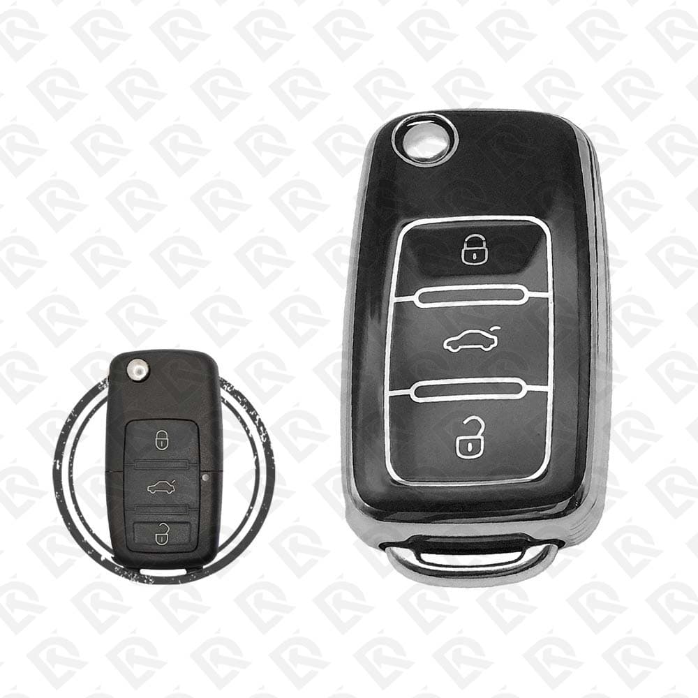VOLKSWAGEN FLIP TPU SHELL 3BUTTONS  -  BLACK CHROME 