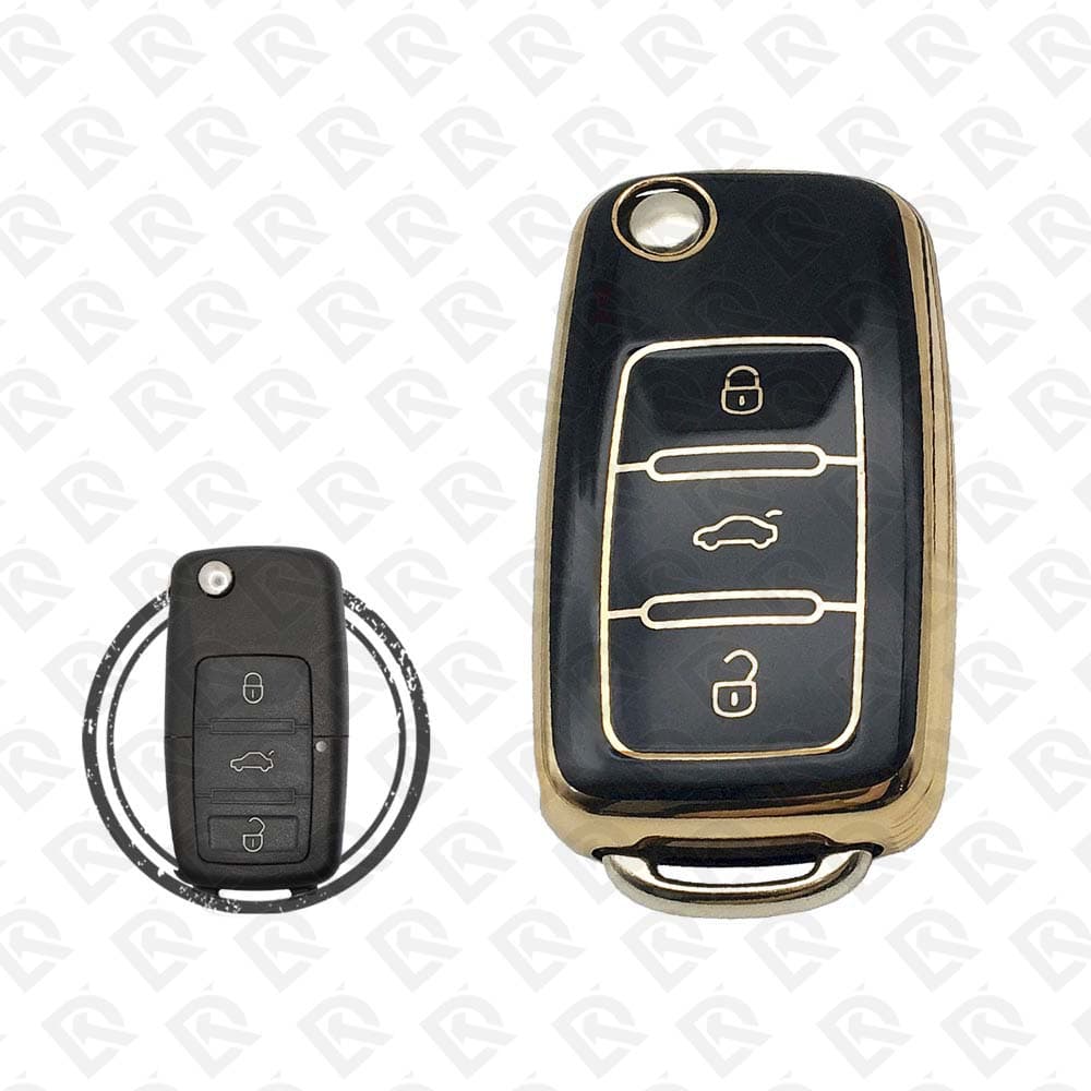 VOLKSWAGEN FLIP TPU SHELL 3BUTTONS  -  BLACK GOLD