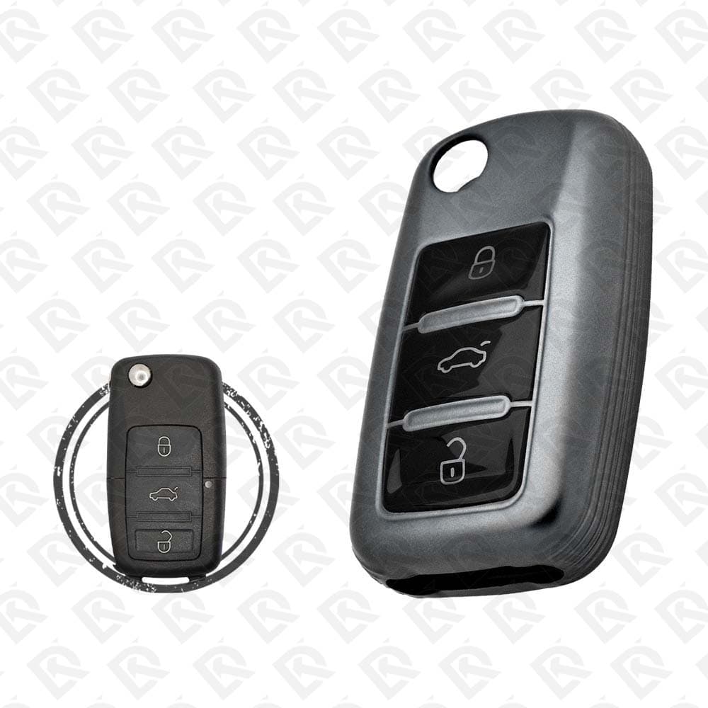VOLKSWAGEN FLIP TPU SHELL 3BUTTONS  -  BLACK METAL