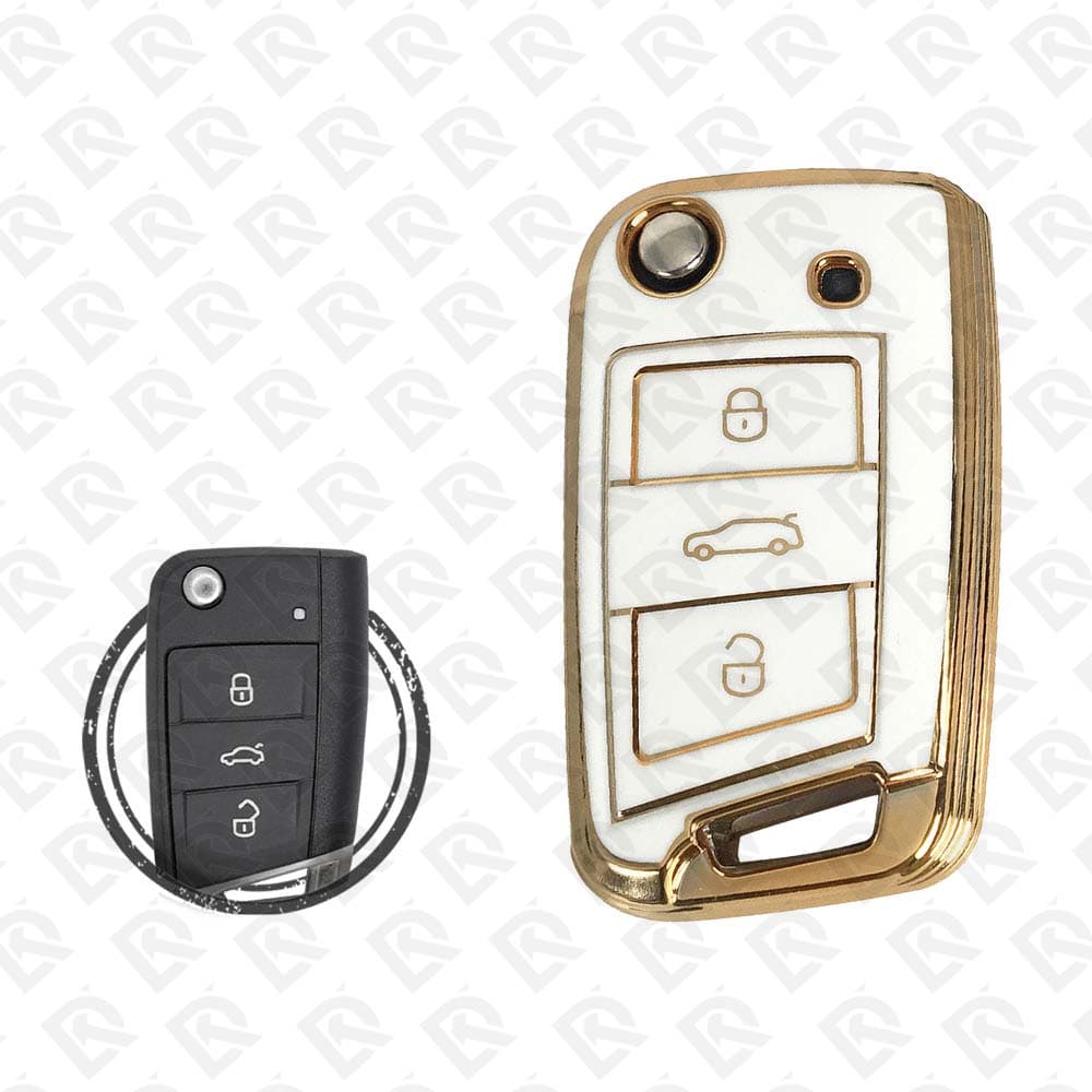 VOLKSWAGEN FLIP TPU SHELL 3BUTTONS  -  WHITE GOLD