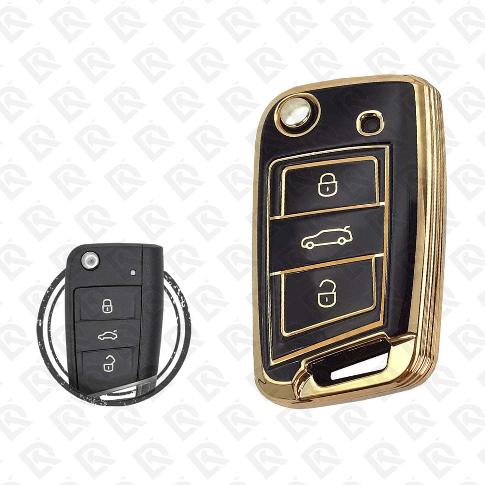 VOLKSWAGEN FLIP TPU SHELL 3BUTTONS  -  BLACK GOLD