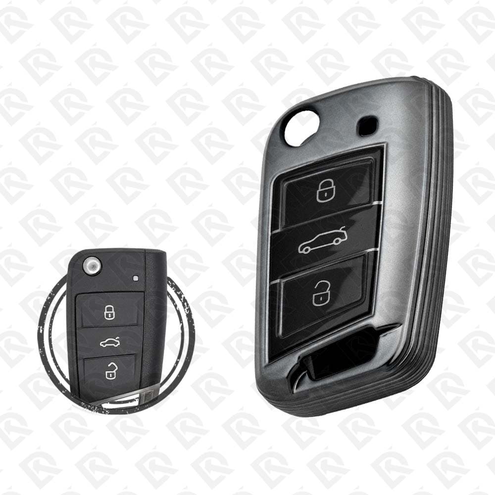 VOLKSWAGEN FLIP TPU SHELL 3BUTTONS  -  BLACK METAL
