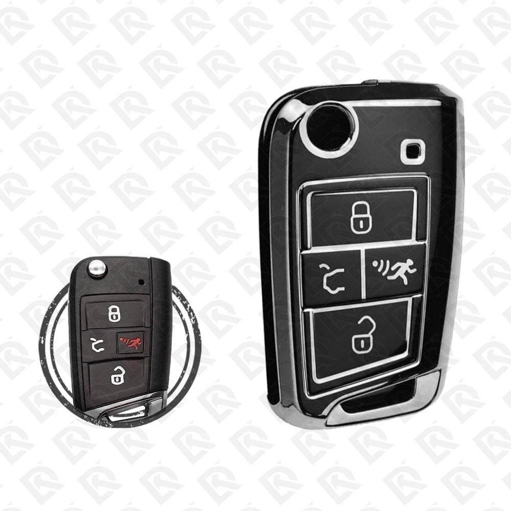VOLKSWAGEN FLIP TPU SHELL 4BUTTONS  -  BLACK CHROME 