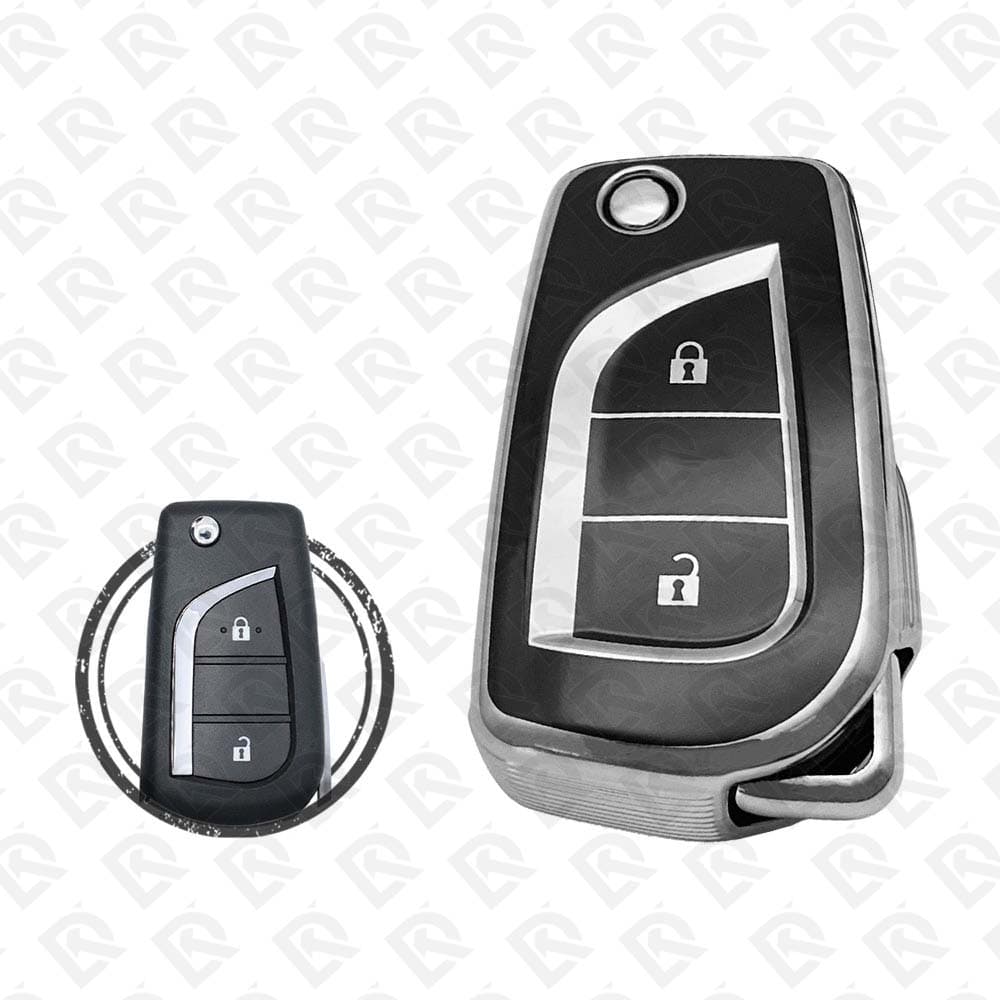 TOYOTA FLIP TPU SHELL 2BUTTONS  -  BLACK CHROME 