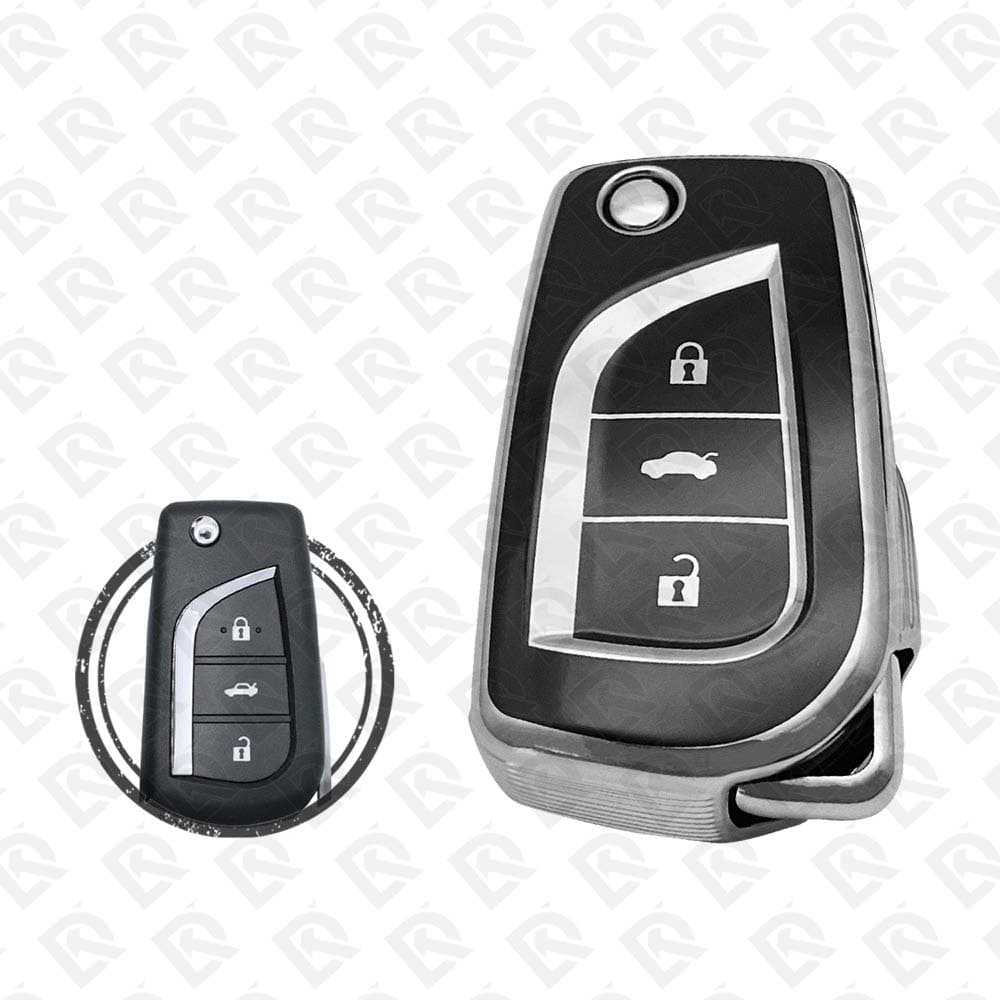 TOYOTA FLIP TPU SHELL 3BUTTONS  -  BLACK CHROME 