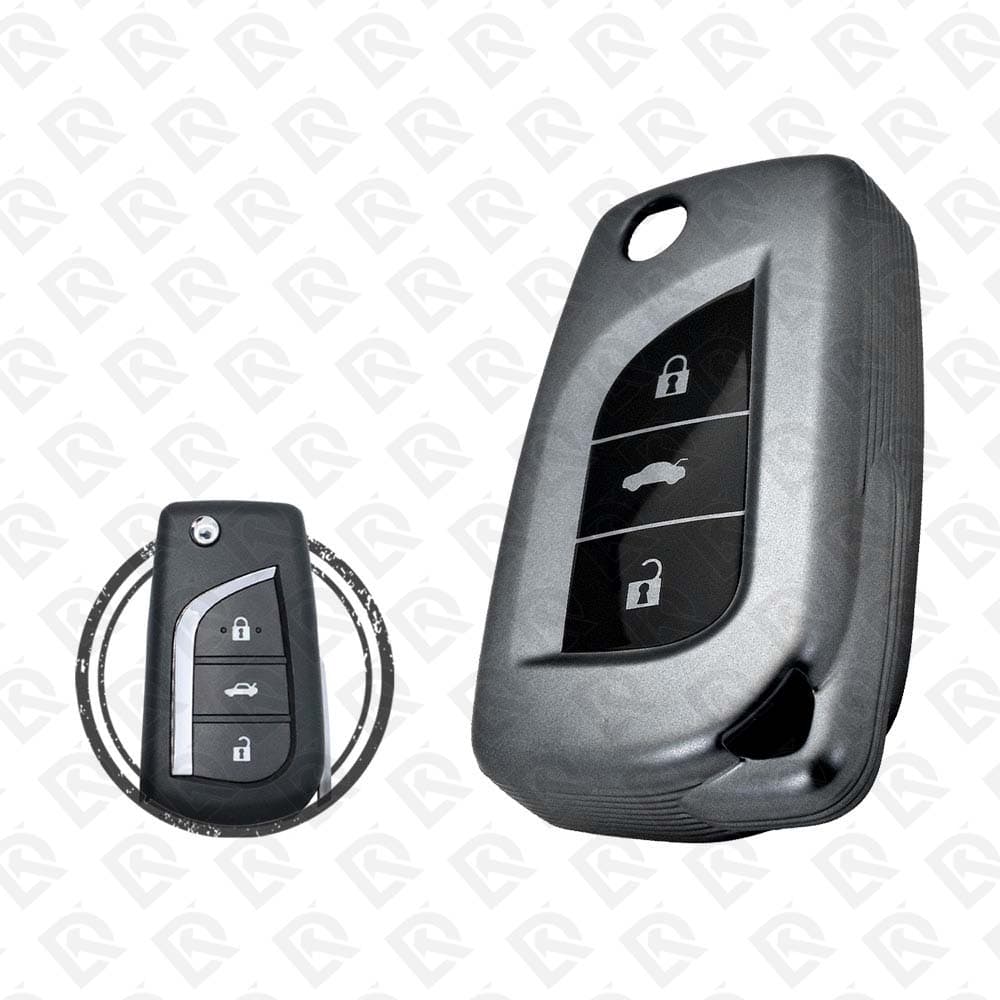 TOYOTA FLIP TPU SHELL 3BUTTONS  -  BLACK METAL