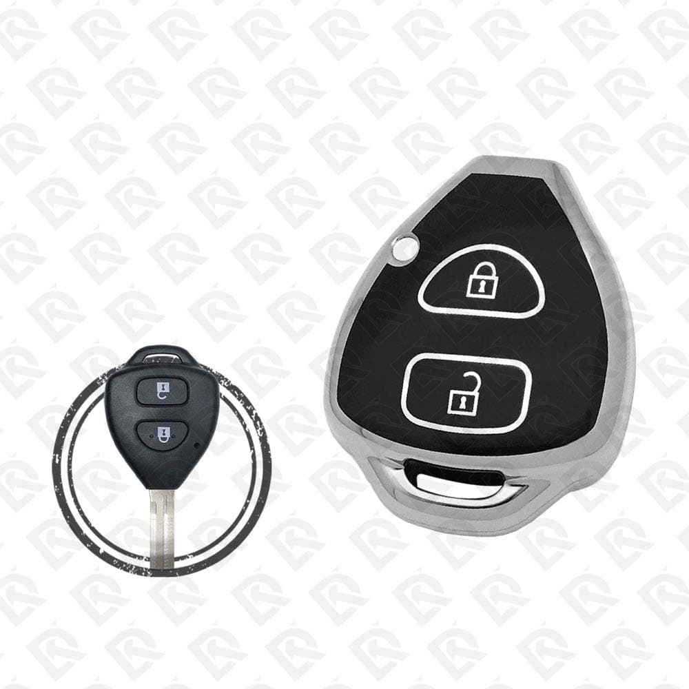 2008 - 2013 TOYOTA REMOTE TPU SHELL 2BUTTONS  -  BLACK CHROME 
