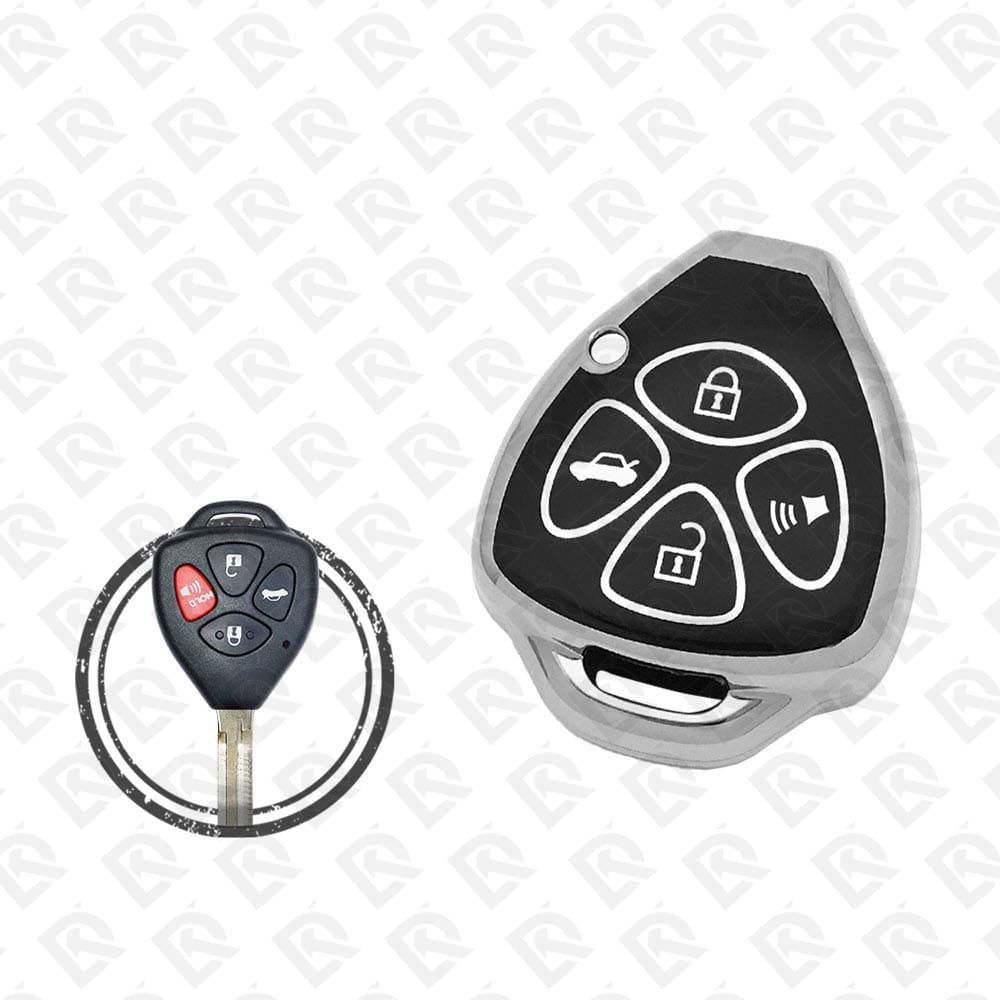 2008 - 2013 TOYOTA REMOTE TPU SHELL 4BUTTONS  -  BLACK CHROME 