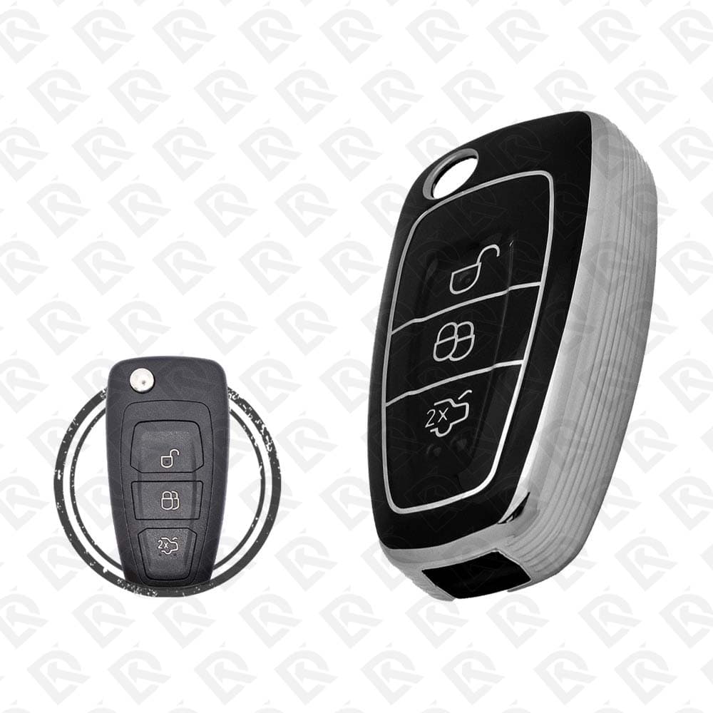 FORD FLIP TPU SHELL 3BUTTONS - BLACK CHROME 
