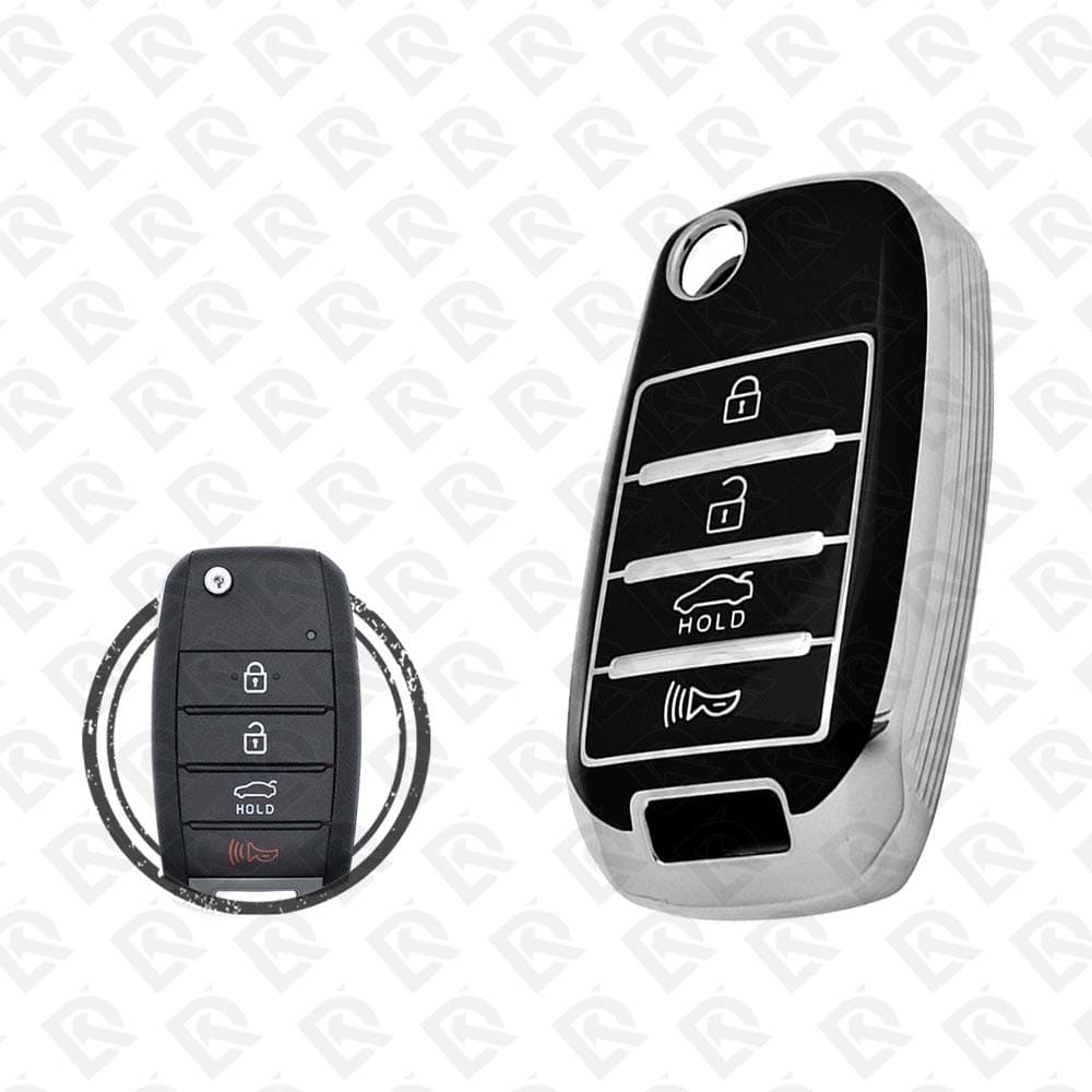 KIA FLIP TPU SHELL 4BUTTONS  -  BLACK CHROME 