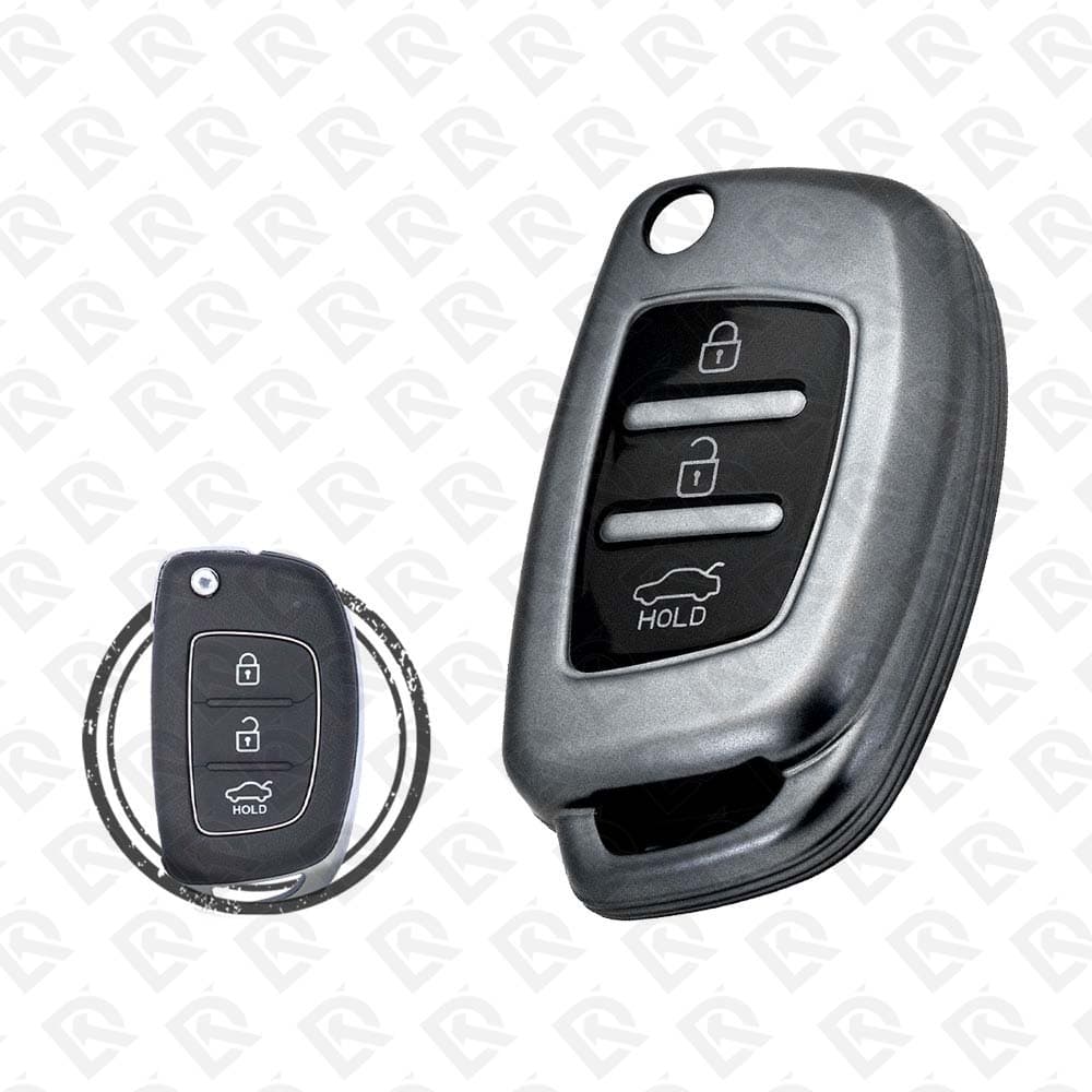 HYUNDAI FLIP TPU SHELL 3BUTTONS  -  BLACK METAL